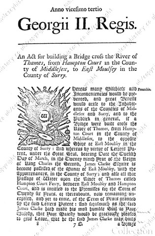 Act authorizing construction of the first Hampton Court Bridge
