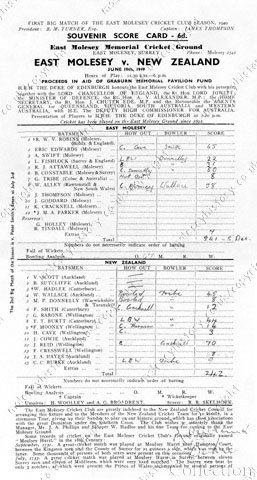 East Molesey Cricket Club - souvenir score card