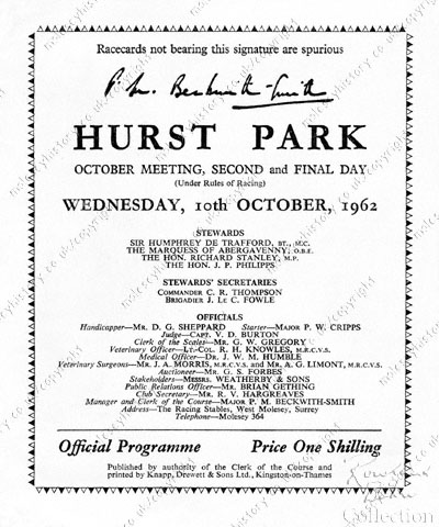 Hurst Park Racecourse - racecard