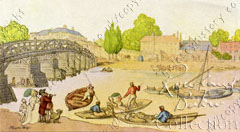 Rowlandson painting of the second Hampton Court Bridge